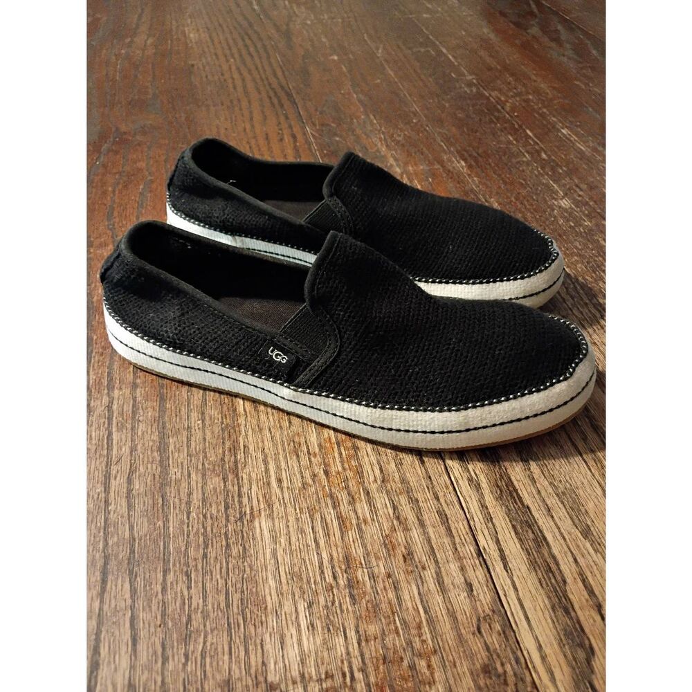 Size 8 UGG Bren Black White Breathable Lightweight Slip On Casual Shoes Sneakers